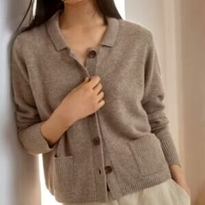 Poetry Women's Brown Fawn Pure Cashmere Knitted Jacket Size 14